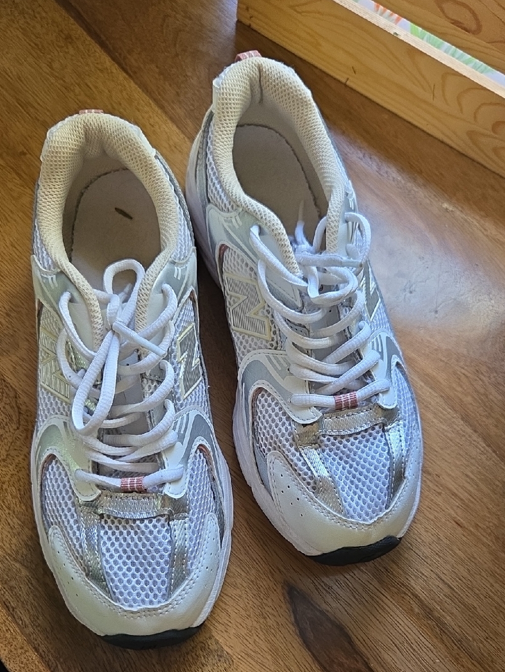 New Balance White and Silver Mesh Lace-Up Sneakers